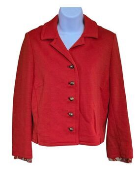 Red Button-Up Wool Jacket With Paisley Cuffs Vintage Chic classic academia boho